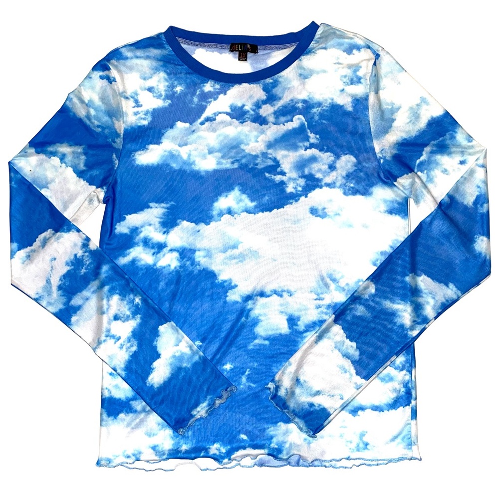 Dolls Kill Sky Blue Mesh Long-Sleeve Top